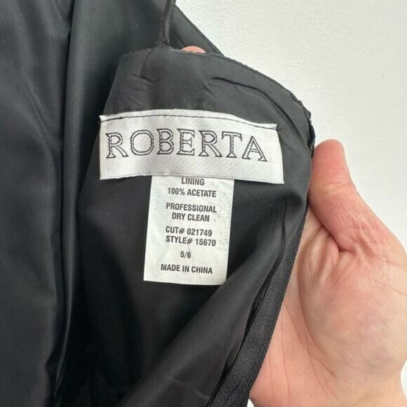 Roberta Women’s Black Satin Mini Spaghetti Strap Mini Dress Feather Trim - Picture 4 of 10